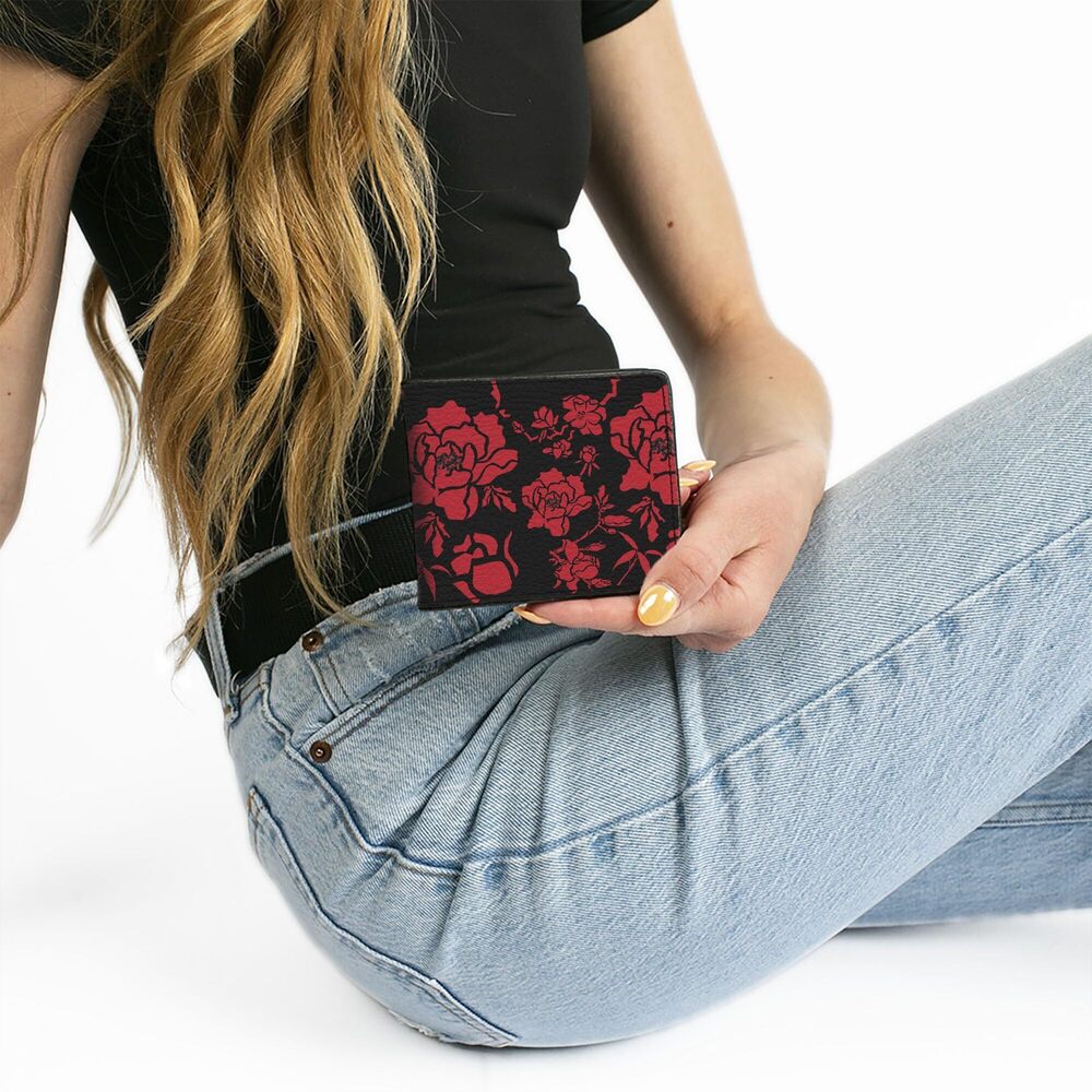 4982 Disney Wallet, Bifold, Mulan Flower Blossoms Mushu Crikee Icon Black - Picture 7 of 8
